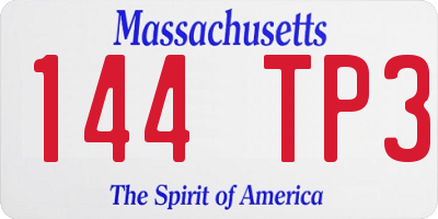 MA license plate 144TP3