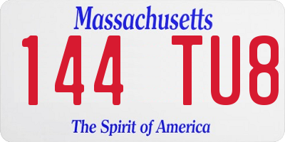 MA license plate 144TU8