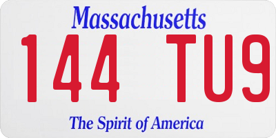 MA license plate 144TU9