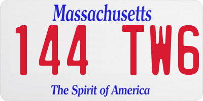 MA license plate 144TW6