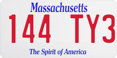 MA license plate 144TY3