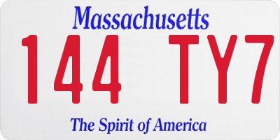 MA license plate 144TY7