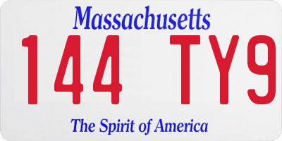MA license plate 144TY9