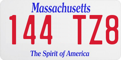 MA license plate 144TZ8