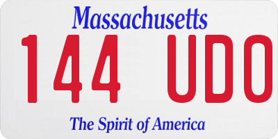 MA license plate 144UD0
