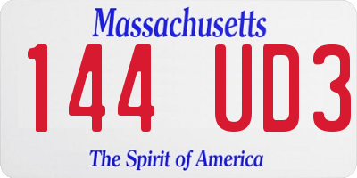 MA license plate 144UD3