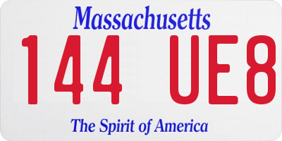 MA license plate 144UE8