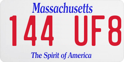 MA license plate 144UF8