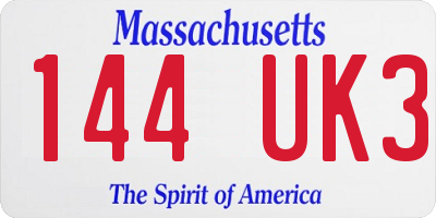 MA license plate 144UK3