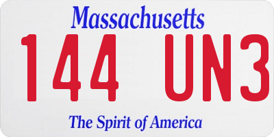 MA license plate 144UN3