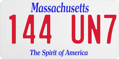 MA license plate 144UN7