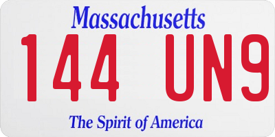 MA license plate 144UN9