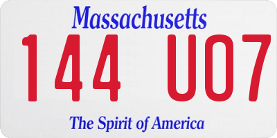 MA license plate 144UO7