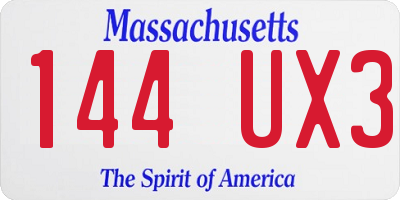 MA license plate 144UX3