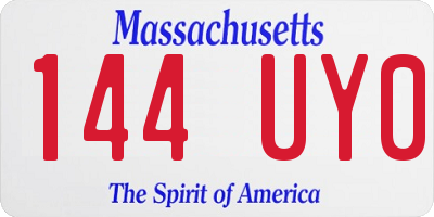 MA license plate 144UY0
