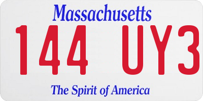 MA license plate 144UY3