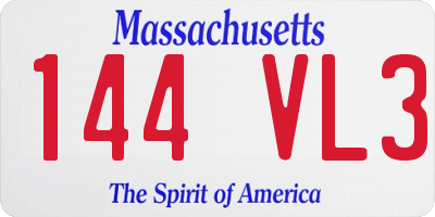 MA license plate 144VL3