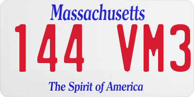 MA license plate 144VM3