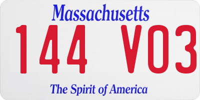 MA license plate 144VO3