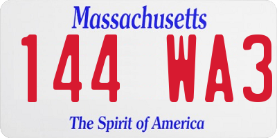 MA license plate 144WA3