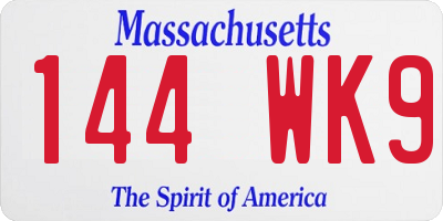 MA license plate 144WK9