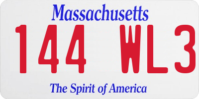 MA license plate 144WL3