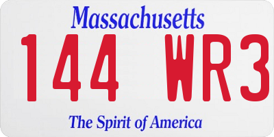 MA license plate 144WR3