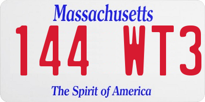 MA license plate 144WT3
