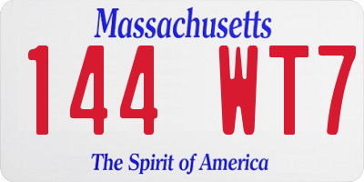 MA license plate 144WT7
