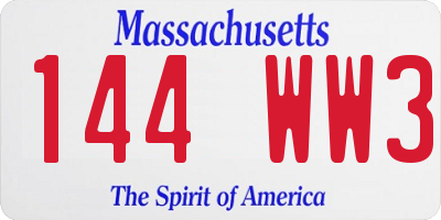MA license plate 144WW3