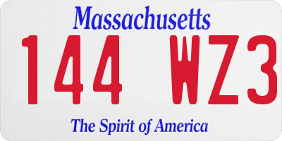 MA license plate 144WZ3