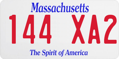 MA license plate 144XA2