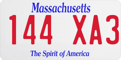 MA license plate 144XA3