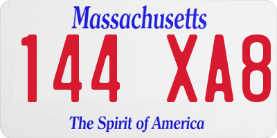 MA license plate 144XA8
