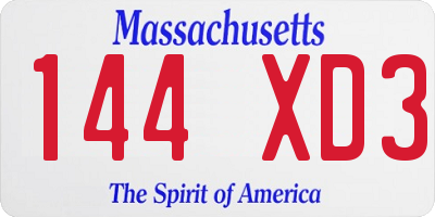 MA license plate 144XD3