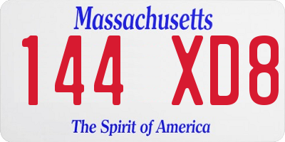 MA license plate 144XD8