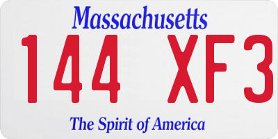 MA license plate 144XF3