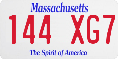MA license plate 144XG7