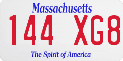 MA license plate 144XG8