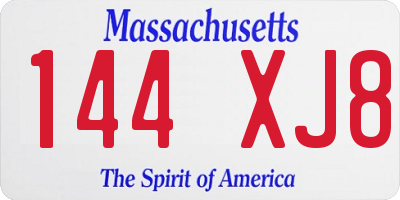 MA license plate 144XJ8