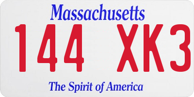 MA license plate 144XK3