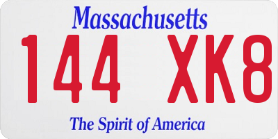 MA license plate 144XK8