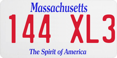 MA license plate 144XL3