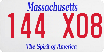MA license plate 144XO8