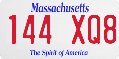 MA license plate 144XQ8