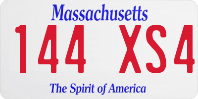 MA license plate 144XS4