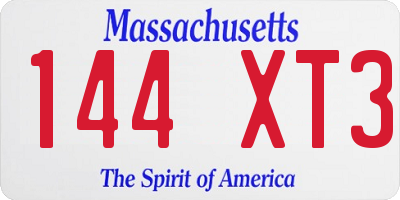MA license plate 144XT3