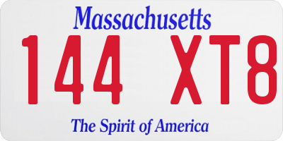MA license plate 144XT8