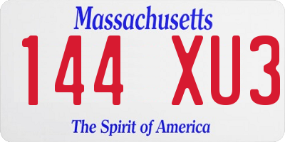 MA license plate 144XU3