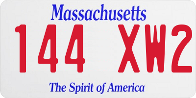 MA license plate 144XW2